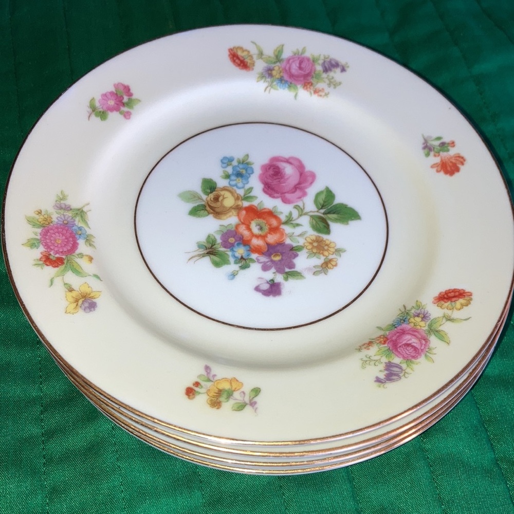 ROSE CHINA made in Occupied Japan, set of 4 gilded dessert plates $31 - Picture 5 of 8